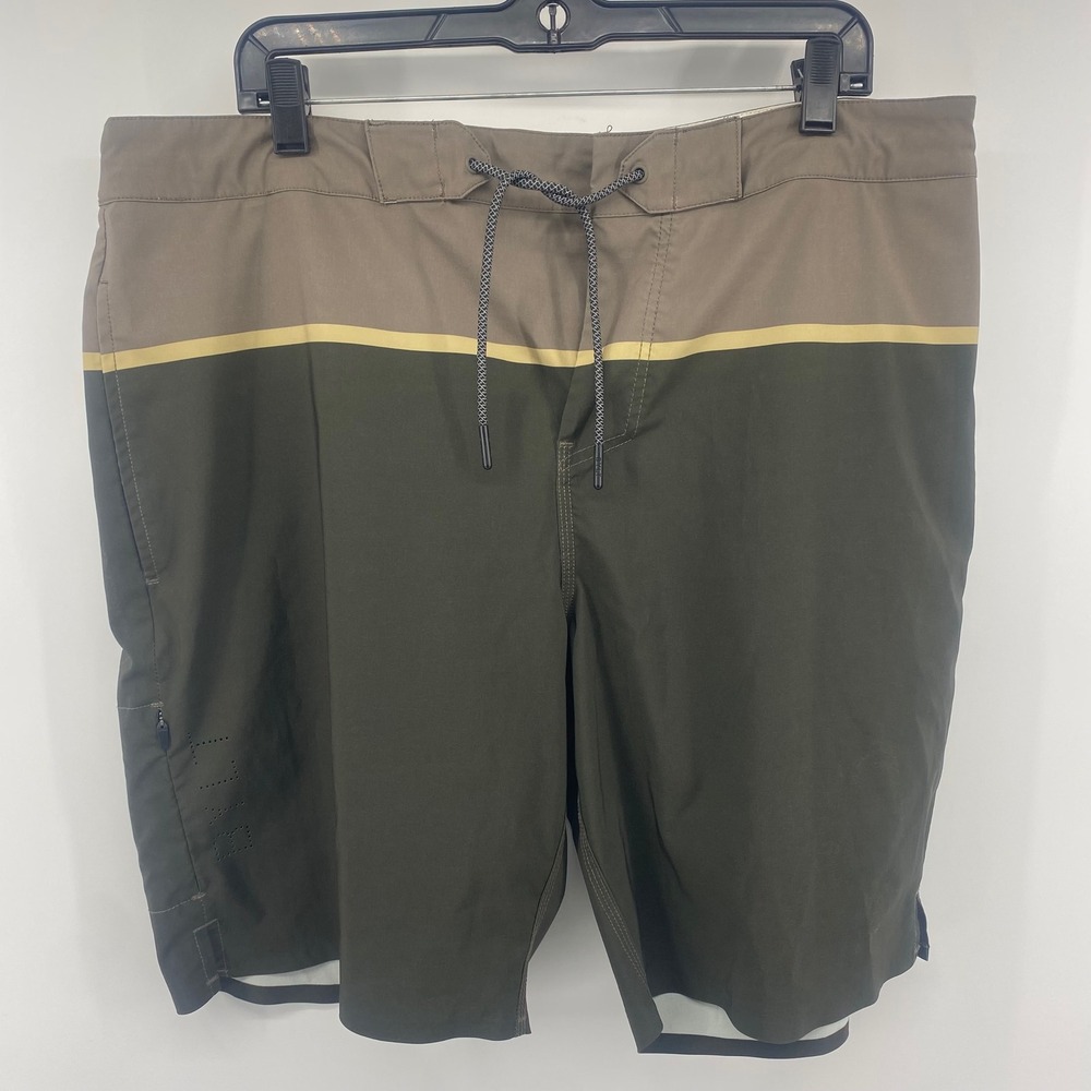 BYLT Coastal Boardshort Mens XL Olive Green Tan Colorblock‎ Swim Trunks Stretch